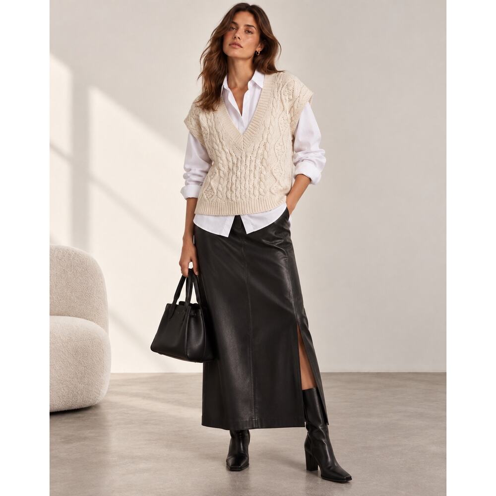 LOULOU STUDIO Torreta Cable Knit Wool Cashmere Sweater Vest Ivory XS - Picture 4 of 8